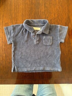 Pehr Toddler Navy Terry Polo Shirt with Chest Pocket